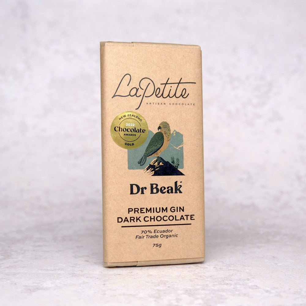 Dr Beak Premium Gin Dark Chocolate Bar <br>GOLD Medal NZ Chocolate Awards