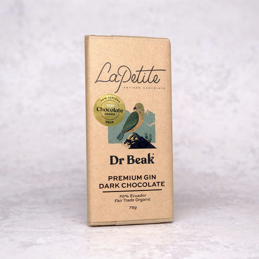 Dr Beak Premium Gin Dark Chocolate Bar <br>GOLD Medal NZ Chocolate Awards