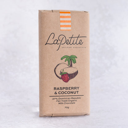 Raspberry & Toasted Coconut Milk Chocolate <br>37% Dominican Republic