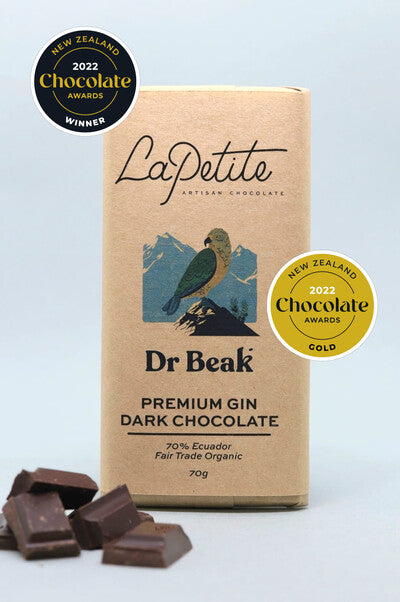 Dr Beak Premium Gin Dark Chocolate Bar <br>GOLD Medal NZ Chocolate Awards