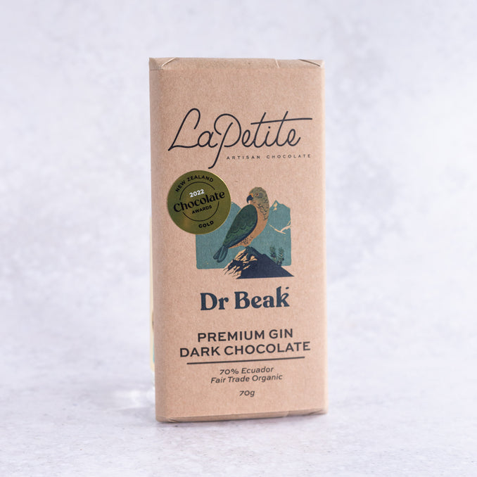 Dr Beak Premium Gin Dark Chocolate Bar <br>GOLD Medal NZ Chocolate Awards
